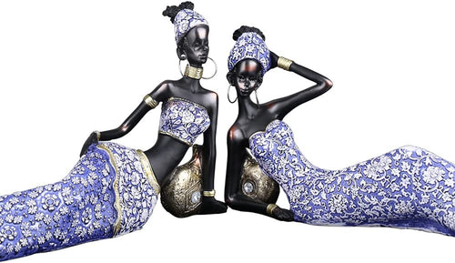 African Women Statue,Traditional Tribal Lady Figurine Sculpture Creative Art Statue,Decorative Home Black Statue and Sculpture Tabletop Bookshelf Decor, American Black Vintage Gift, Set of 2( Style E)