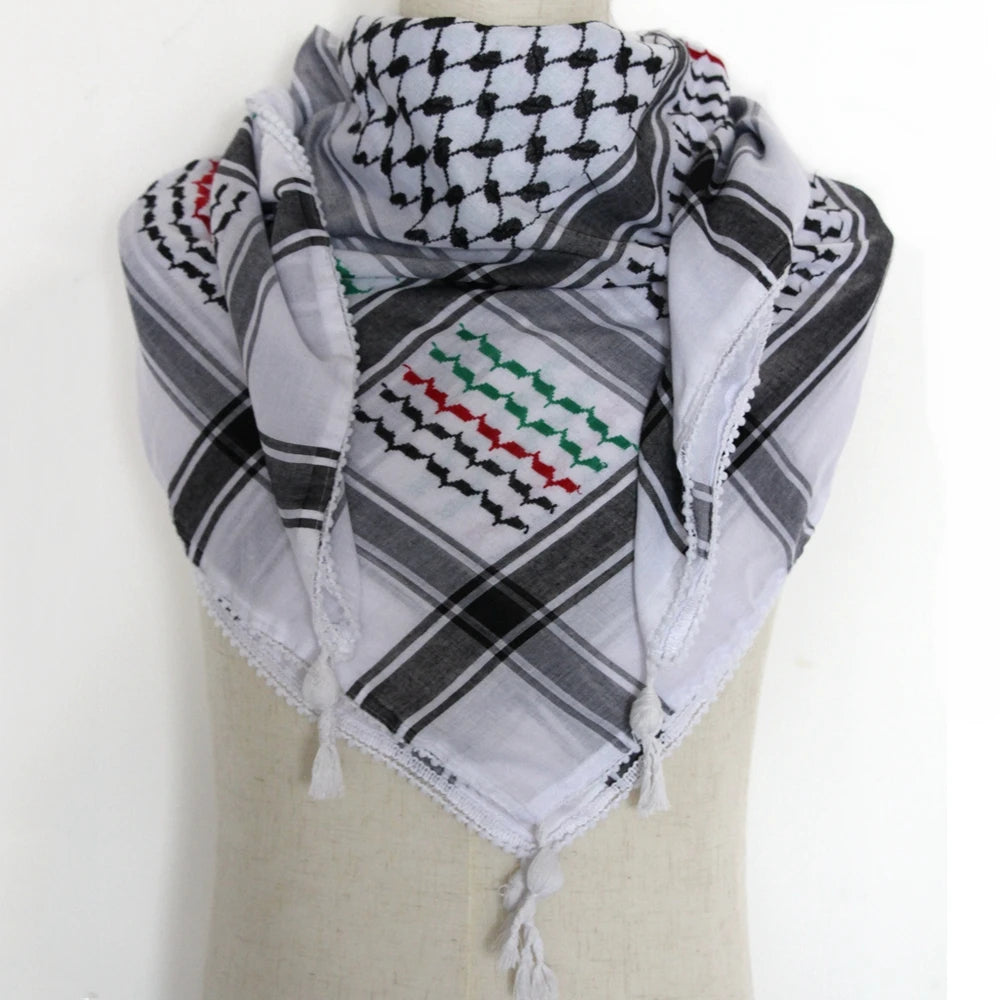 Tactical Scarf Hunting Shemagh Scarf Outdor Sports Desert Keffiyeh Head Neck Scarf Arab Wrap with Tassel Cycling Camping Scarf