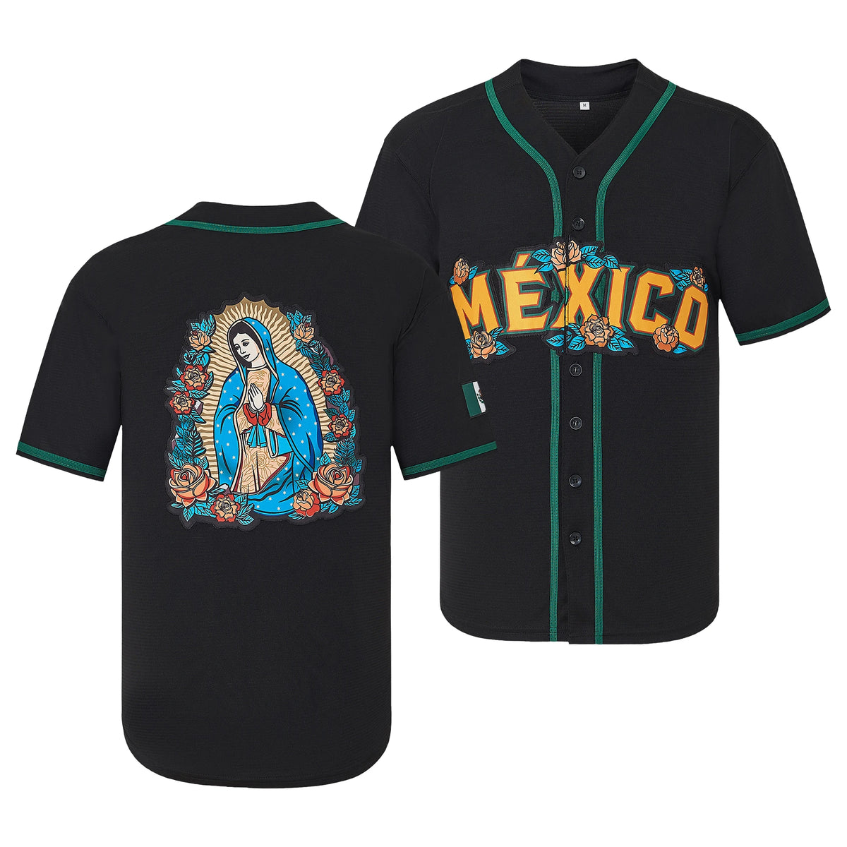 Mexico Guadalupe Embroidered Baseball Jersey, Shirt