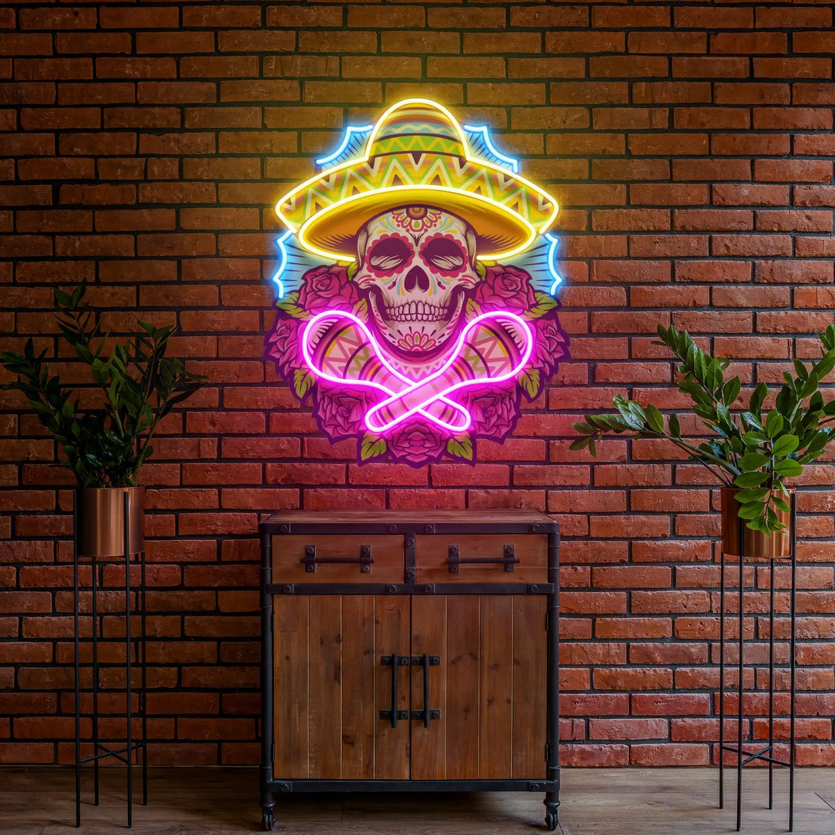 Mexican Skull Neon Sign Wall Art