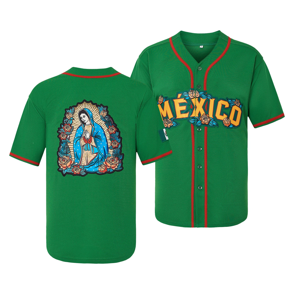 Mexico Guadalupe Embroidered Baseball Jersey, Shirt
