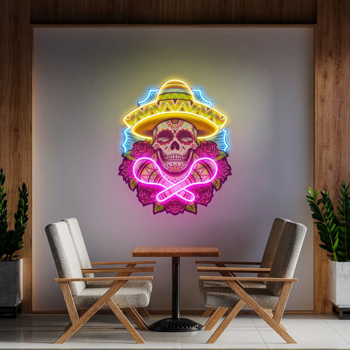 Mexican Skull Neon Sign Wall Art