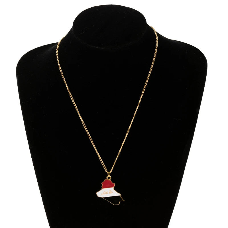 Iraq Country Map Flag Necklace
