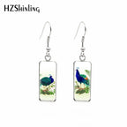 Peacock Painting Rectangular Earring