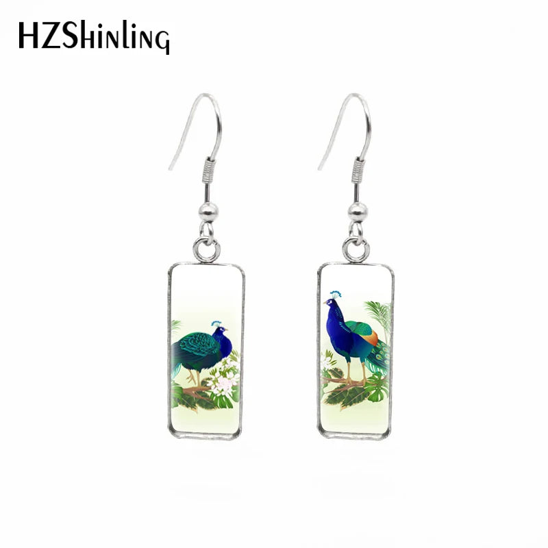 Peacock Painting Rectangular Earring