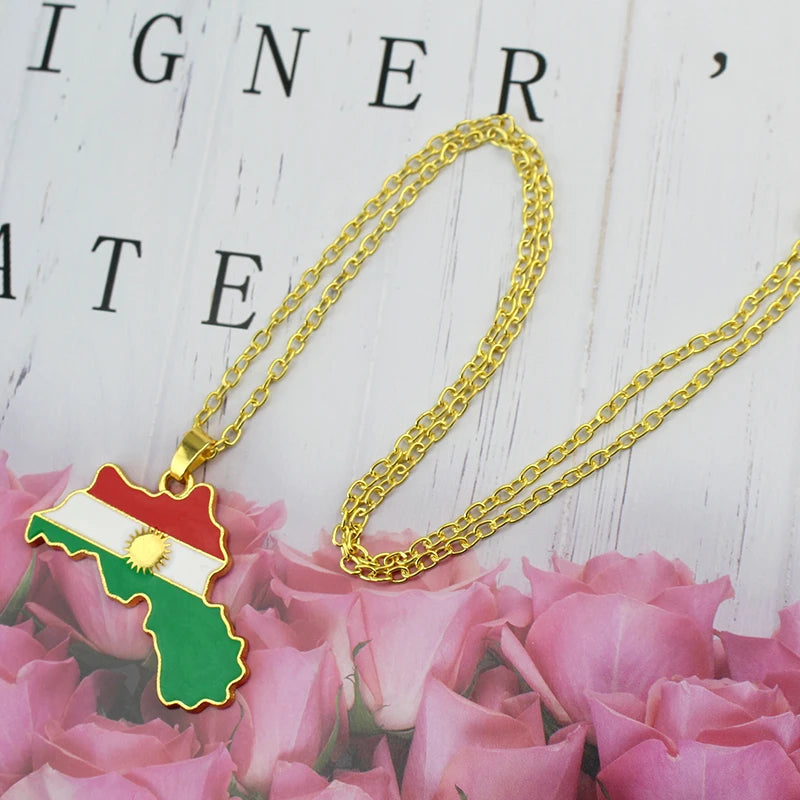 Kurdistan Colorful Map Pendant Necklace