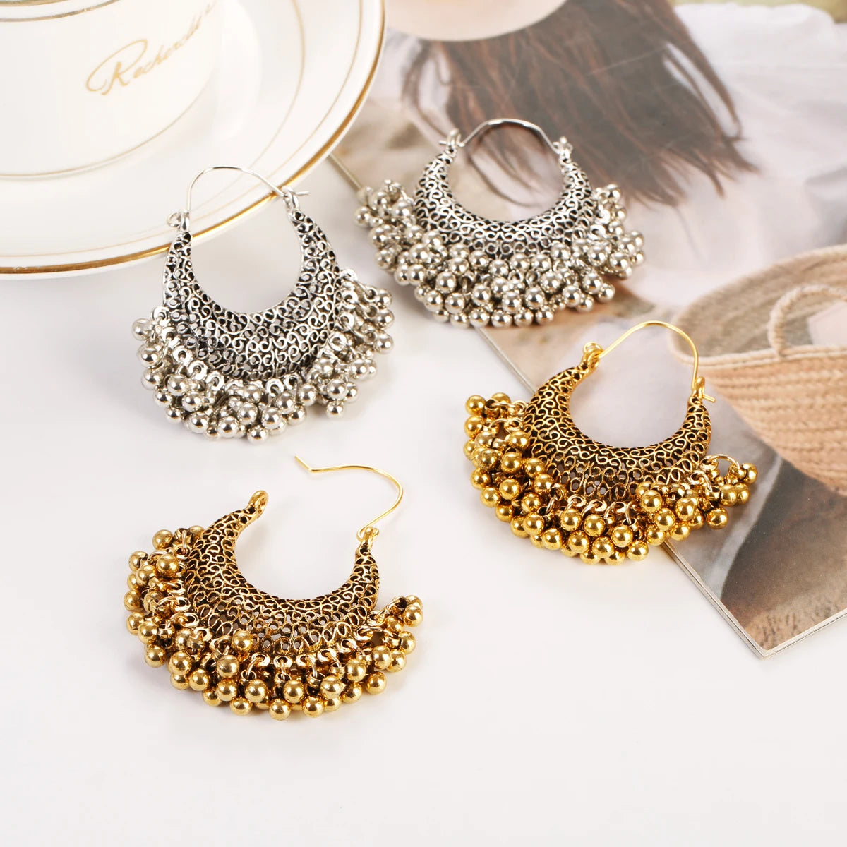 Boho Gold Color Beads Tassel Earring