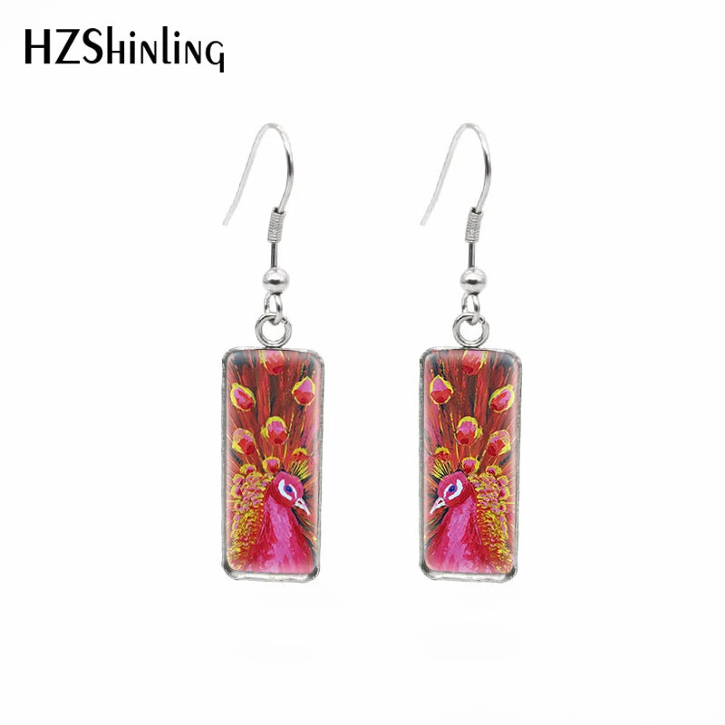 Peacock Painting Rectangular Earring
