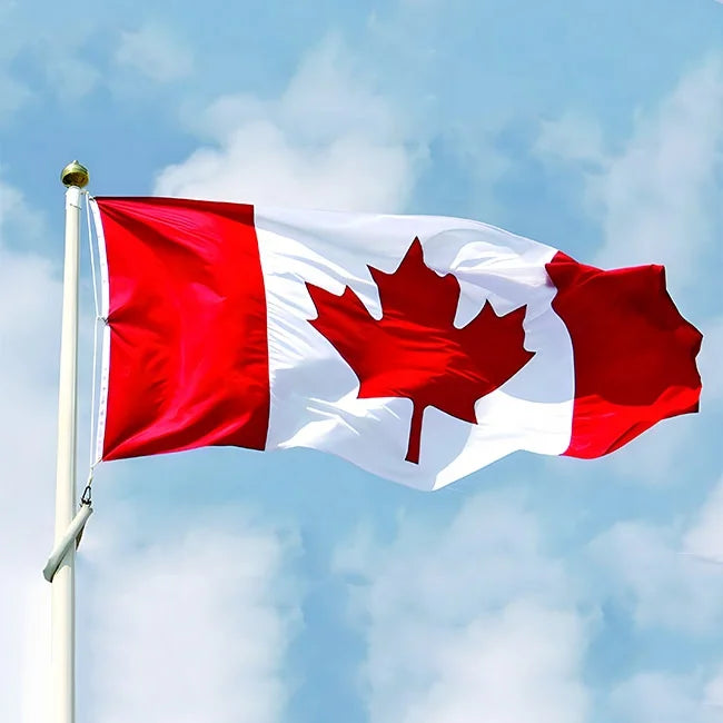 Canada Flag Ready-to-ship with Free Shipping. 3 Feet by 5 Feet. 100% Polyester Eco-friendly Flag.