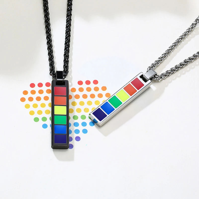 Stylish Rainbow Vertical Bar Pendant Necklaces