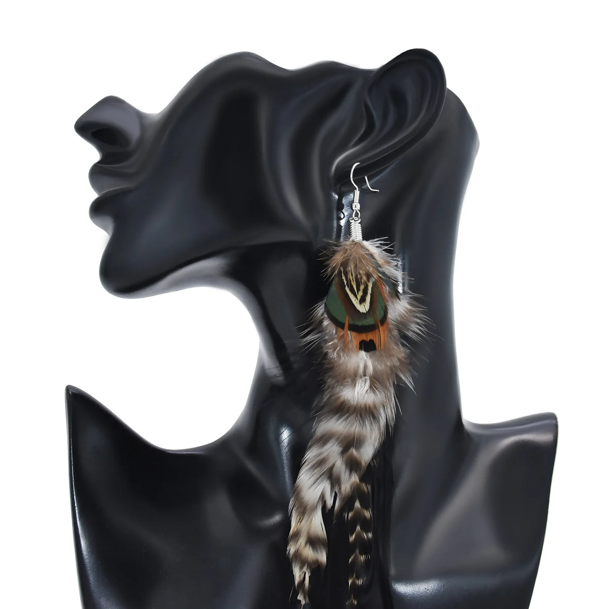 Brown Blue Long Feather Earrings