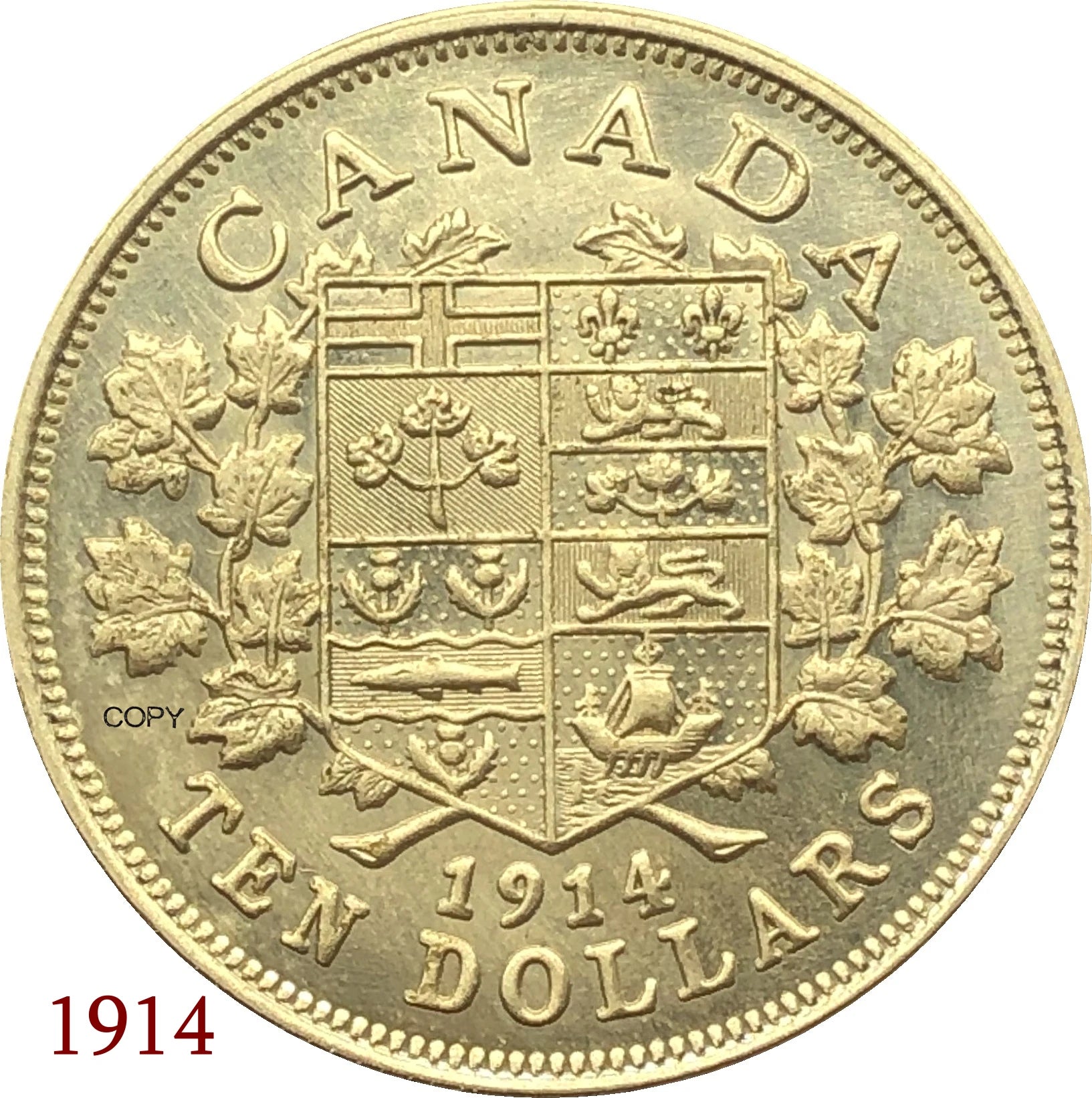 Canada 1914 10 Dollars - George V Brass Copper Gold Coin Souvenirs For Home And Gifts Metal Collectible Numismatic Coins