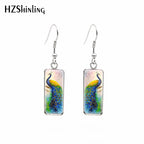 Peacock Painting Rectangular Earring