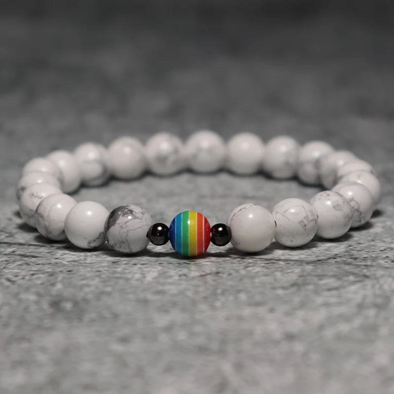 Trendy Natural Frosted Stone Bracelet Rainbow LGBTQ