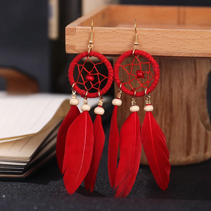 Natural Wood Coffee Feather Tassel Earrings