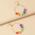 Rainbow Color Star Pendant Earrings