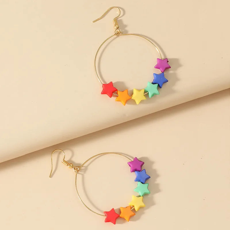 Rainbow Color Star Pendant Earrings