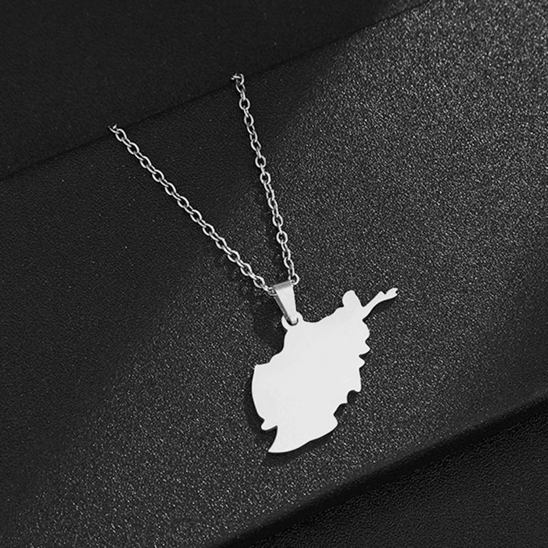 Stainless Steel Afghanistan Map Flag Necklaces