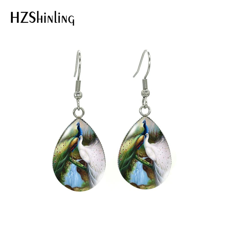 Peacock and Feather Floral  Earrings