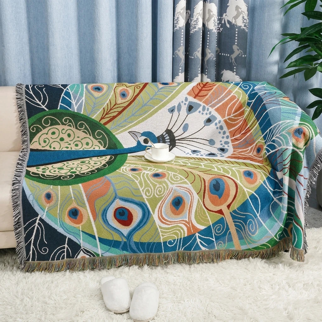 Custom Peacock Design Art  Blanket