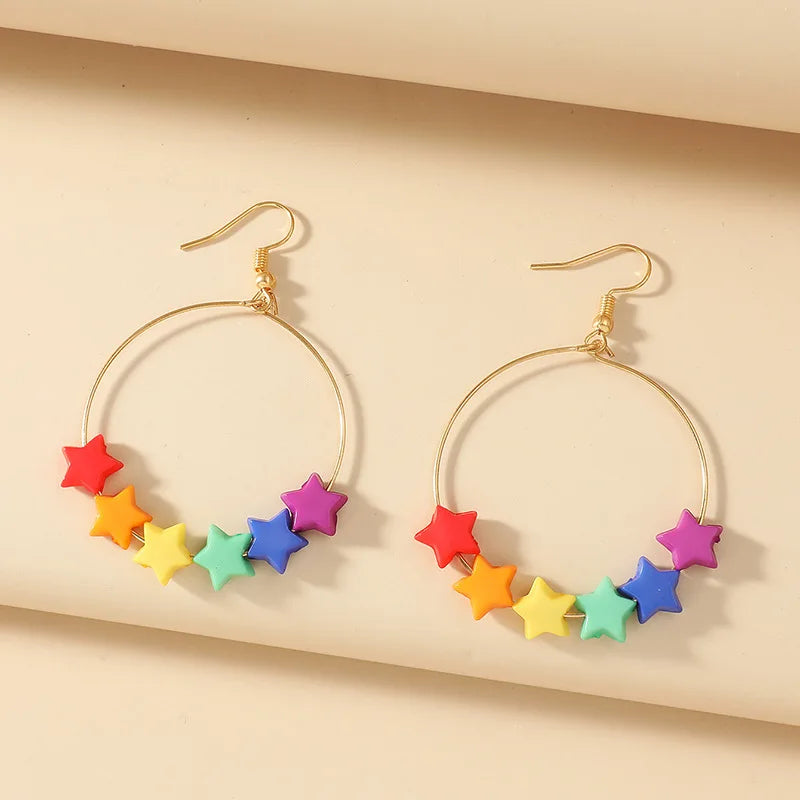 Rainbow Color Star Pendant Earrings