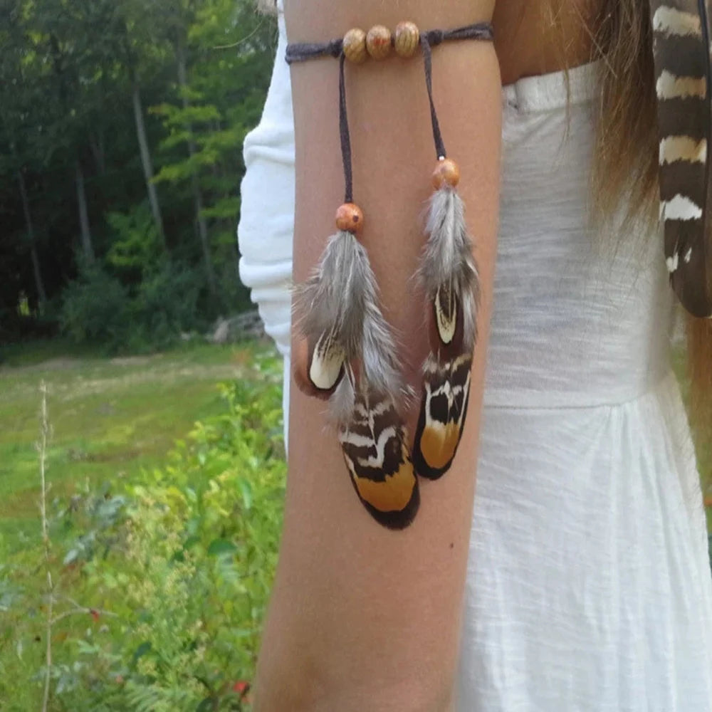 Gypsy Handmade Natural Feather Armlets & Bracelet