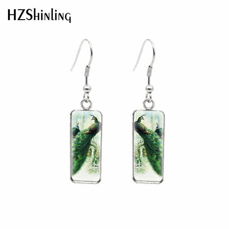 Peacock Painting Rectangular Earring