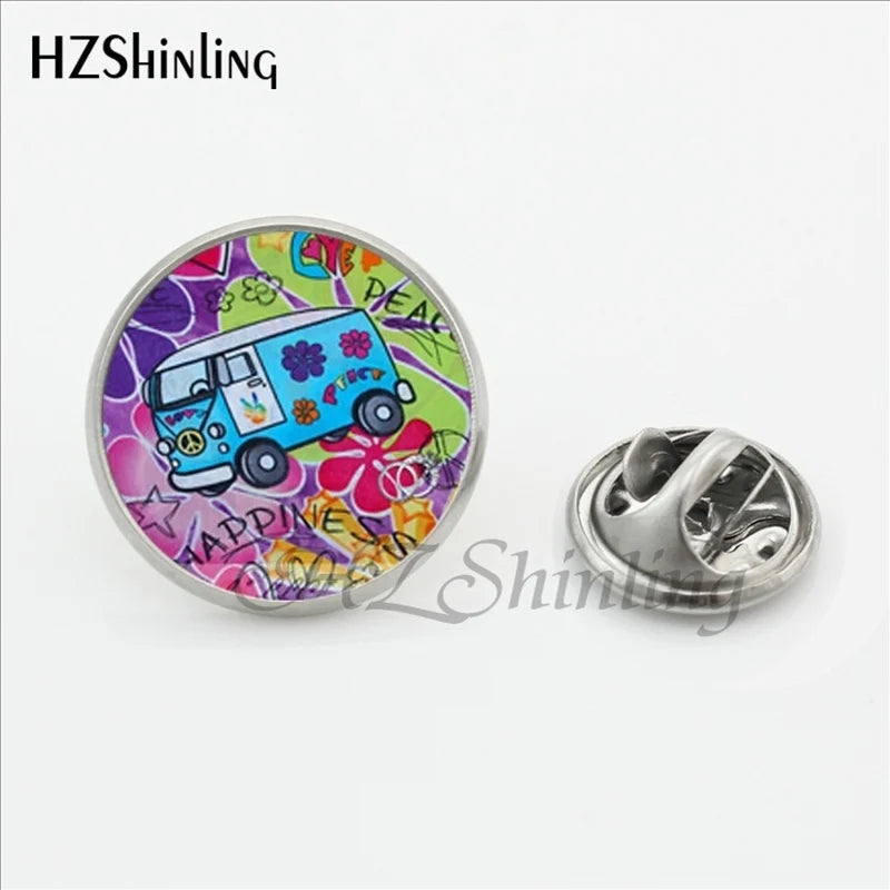 Hippie Peace Sign Glass Lapel Pins