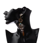 TopHanqi Bohemian Hollow Dream Catcher Leaf Feather Earrings
