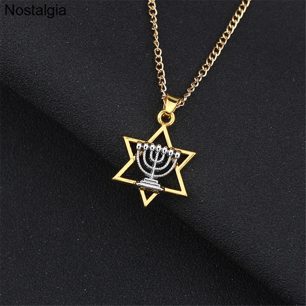 Star Of David Menorah Jewish Jewelery Religious Necklace