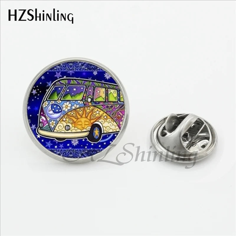 Hippie Peace Sign Glass Lapel Pins