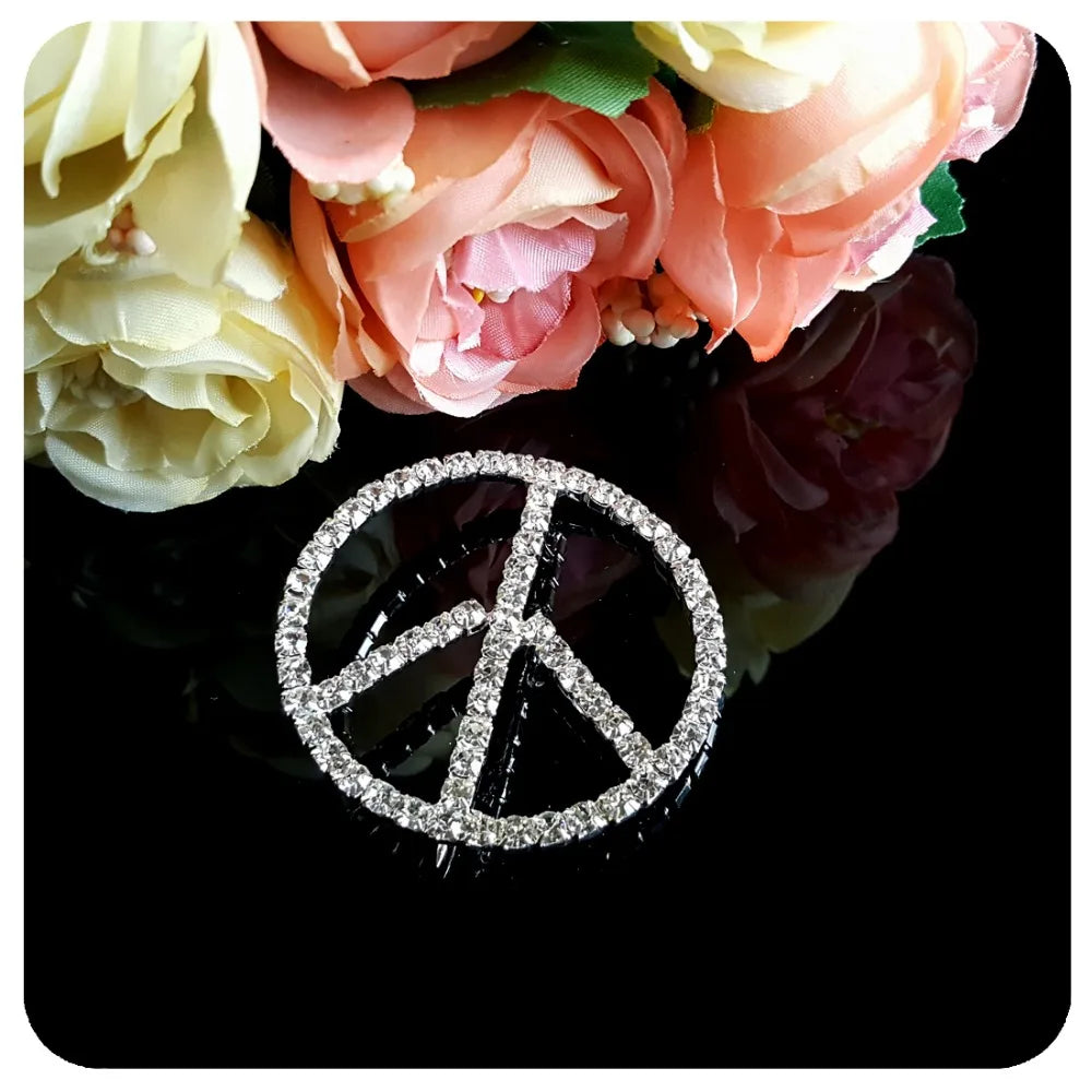 Hand-made Bling Rhinestone Peace Sign Brooches Jewelry