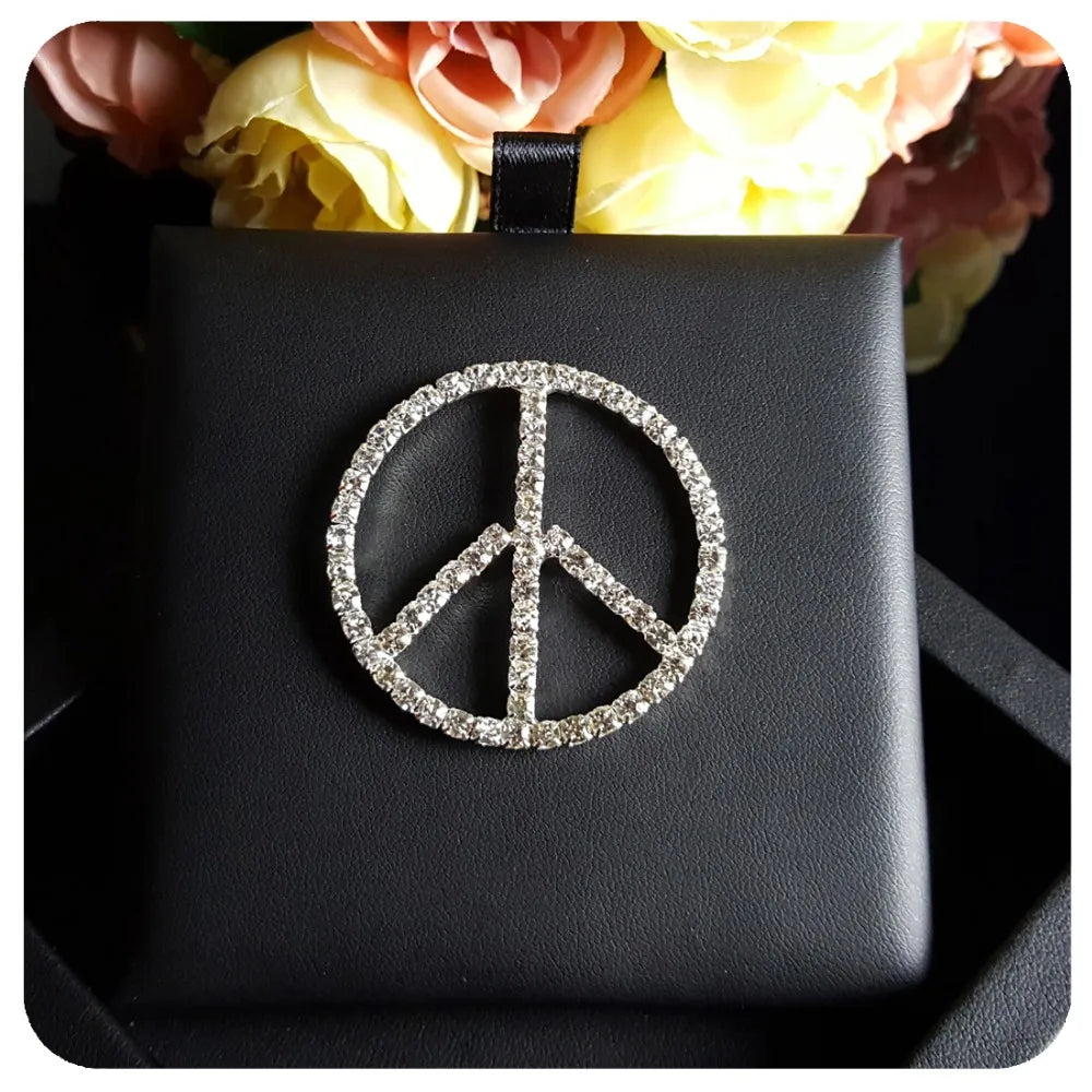 Hand-made Bling Rhinestone Peace Sign Brooches Jewelry