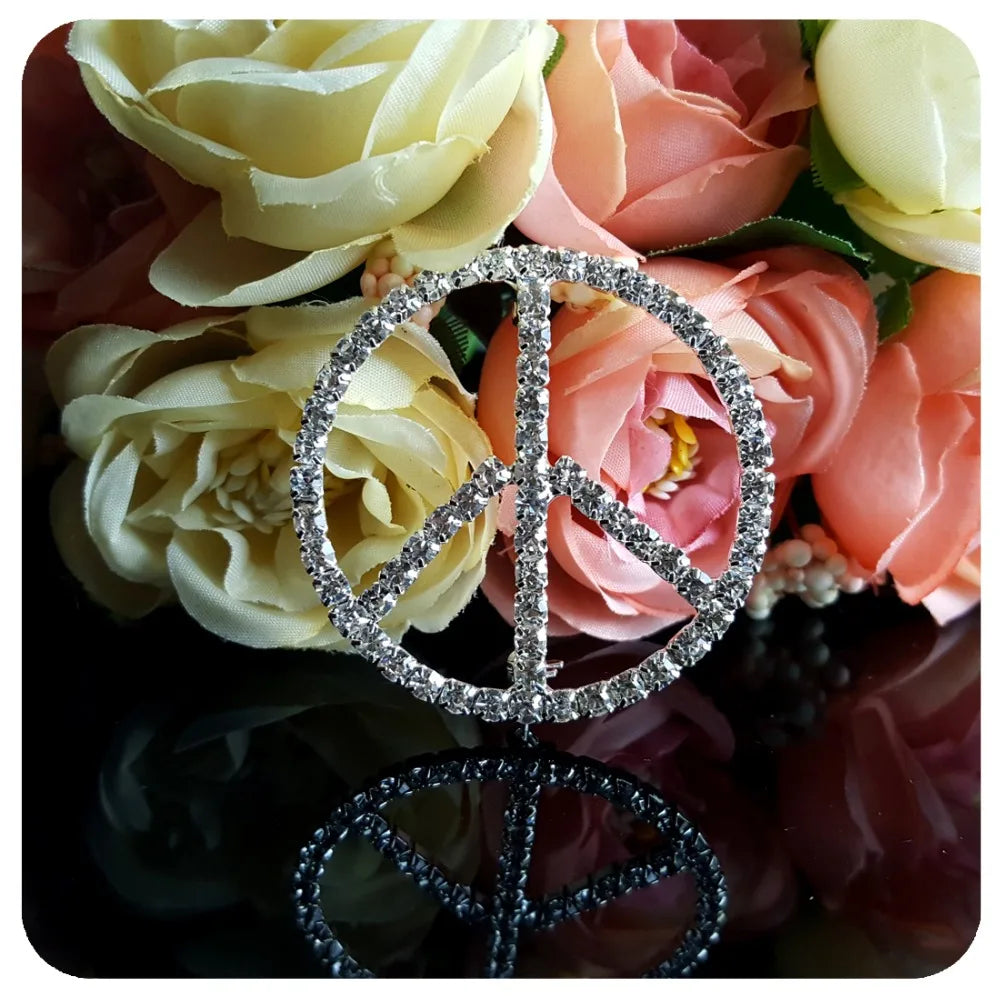 Hand-made Bling Rhinestone Peace Sign Brooches Jewelry