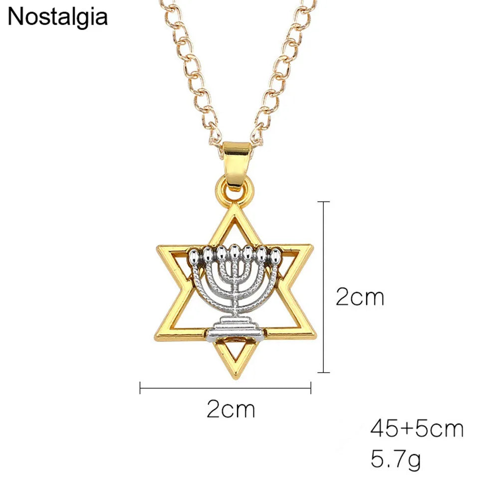 Star Of David Menorah Jewish Jewelery Religious Necklace