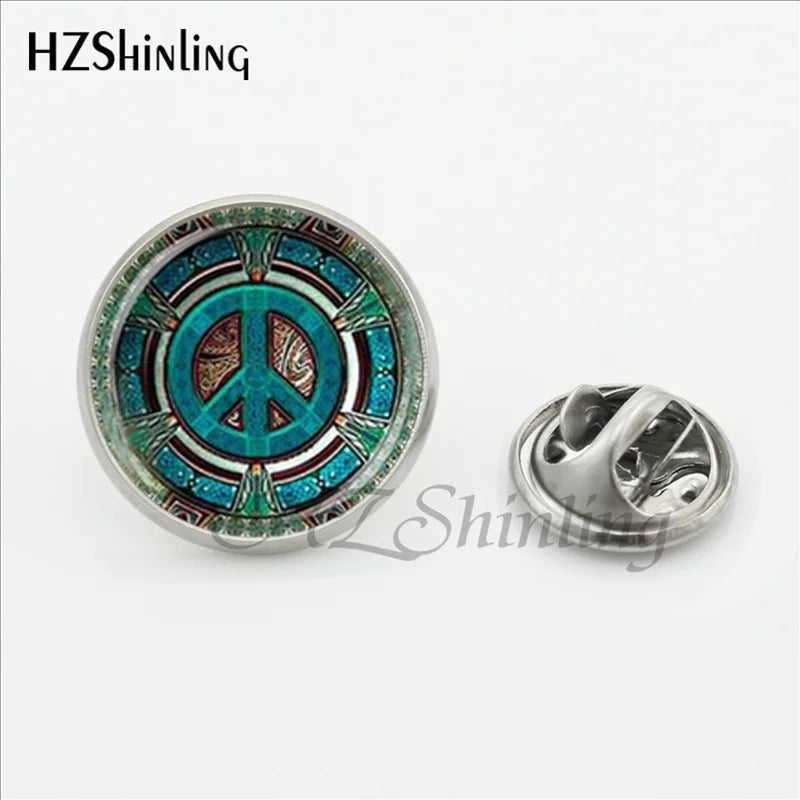 Hippie Peace Sign Glass Lapel Pins