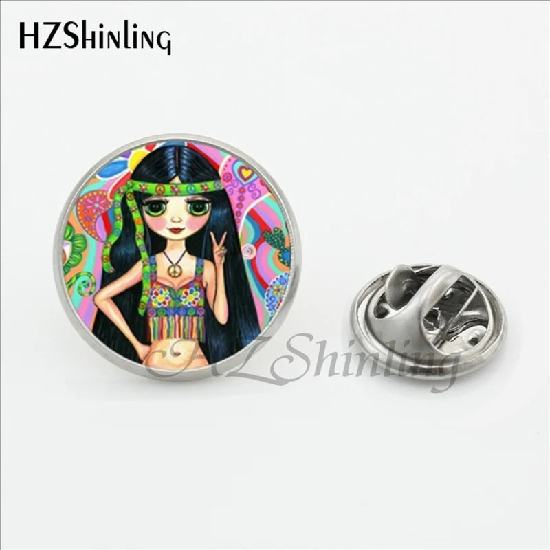 Hippie Peace Sign Glass Lapel Pins