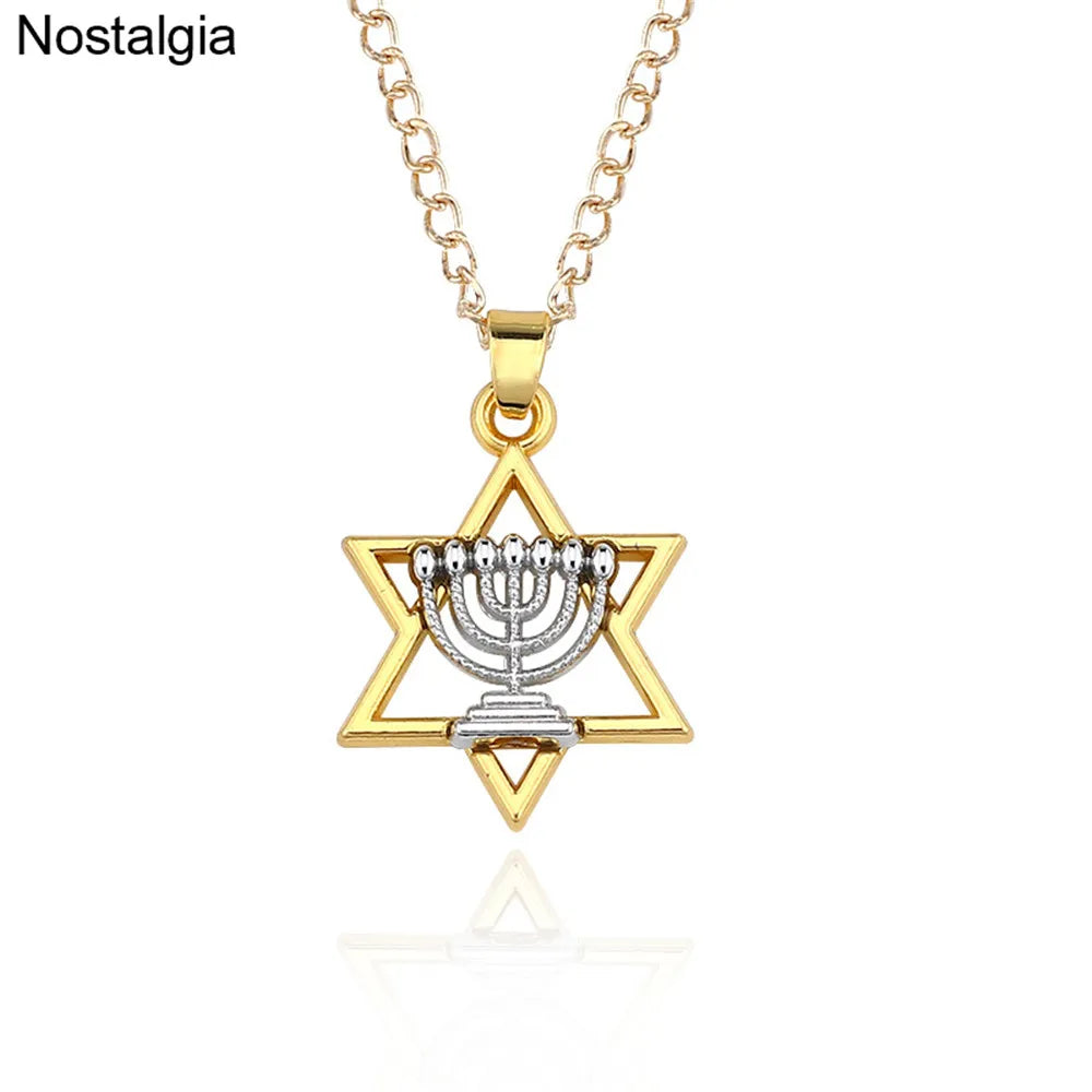 Star Of David Menorah Jewish Jewelery Religious Necklace