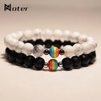 Trendy Natural Frosted Stone Bracelet Rainbow LGBTQ