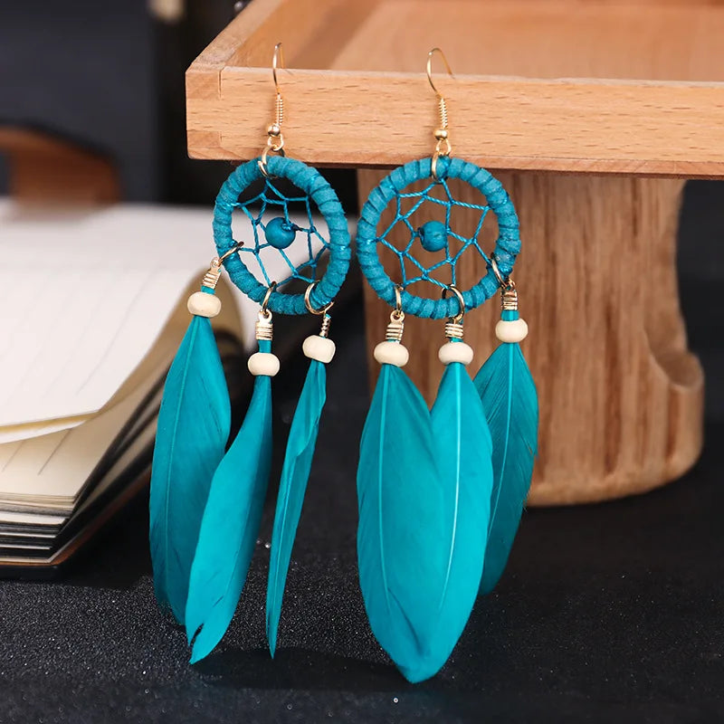 Natural Wood Coffee Feather Tassel Earrings