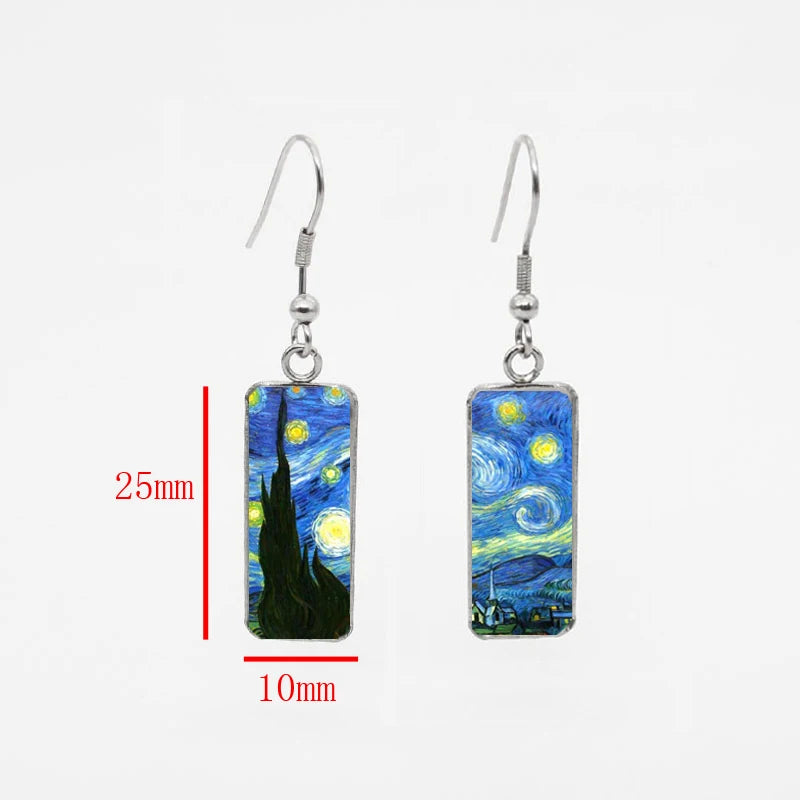 Peacock Painting Rectangular Earring