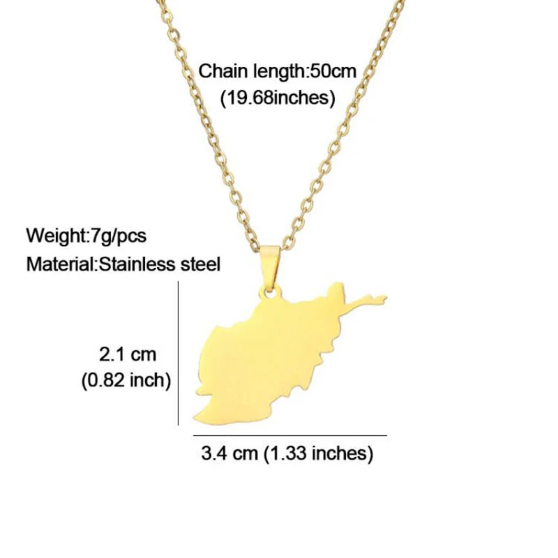 Stainless Steel Afghanistan Map Flag Necklaces