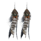 Brown Blue Feather Tassel Earrings