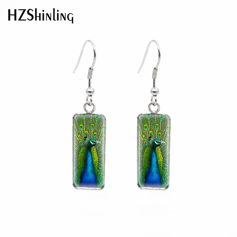 Peacock Painting Rectangular Earring
