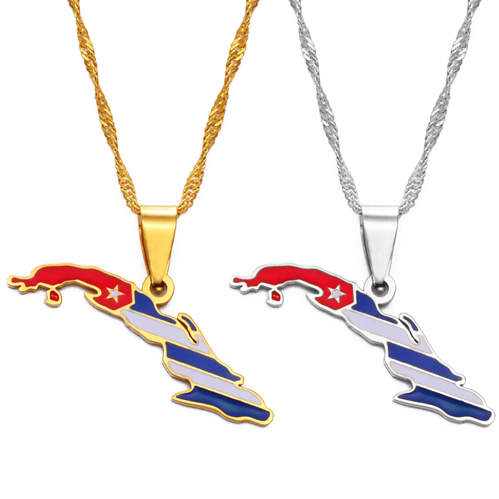 Cuba Map Pendant Necklace – Silver/Gold