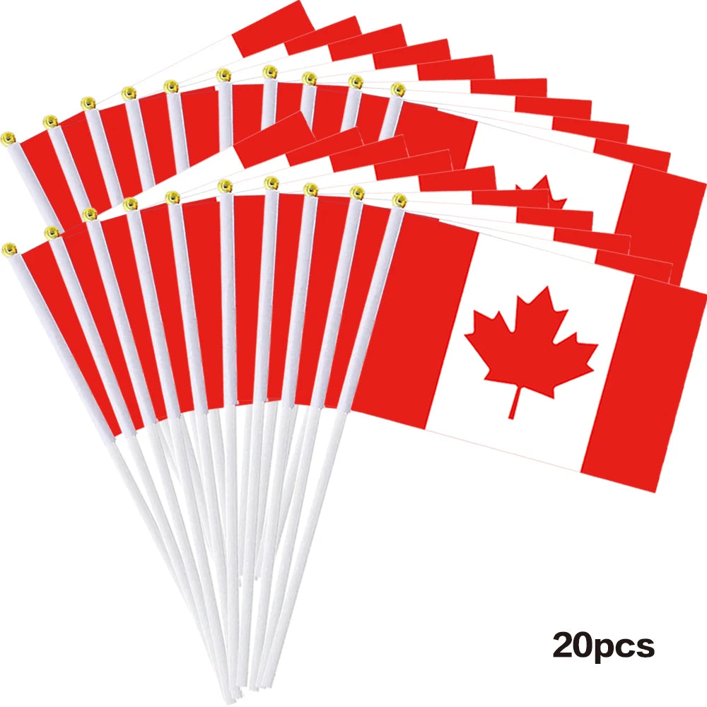 Canadian Hand Flag Stick Flag 11.8*7.8inch 20pcs Canada Mini Flags Polyester Waving Outdoor Canadian Small Flag