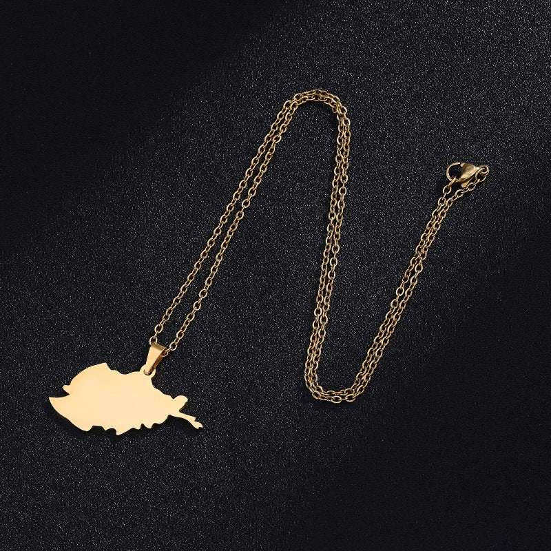Stainless Steel Afghanistan Map Flag Necklaces