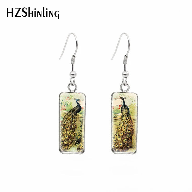 Peacock Painting Rectangular Earring