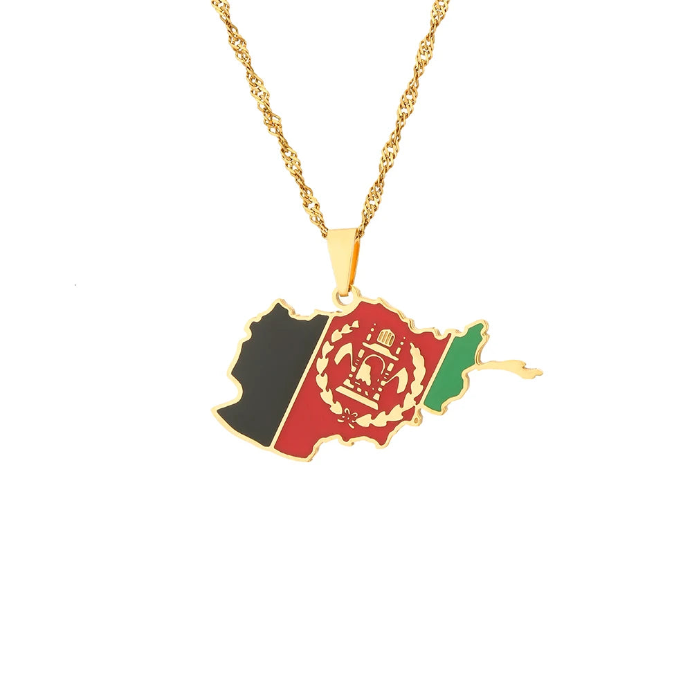 Afghanistan Map Flag Pendant Necklaces