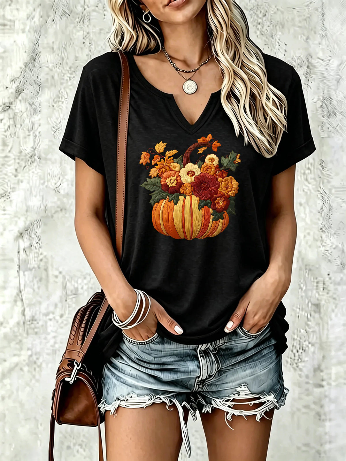 Women Summer V‑Neck Short Sleeve T‑Shirt